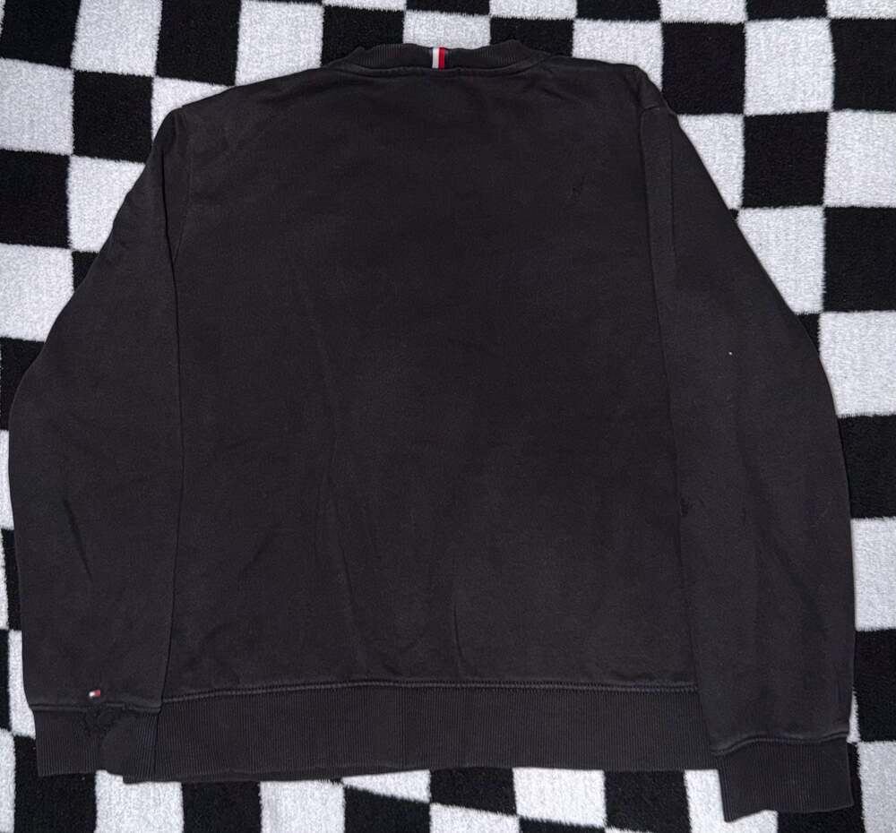 Tommy Hilfiger Script Logo Crewneck Sweatshirt Black Size L - Picture 2 of 5